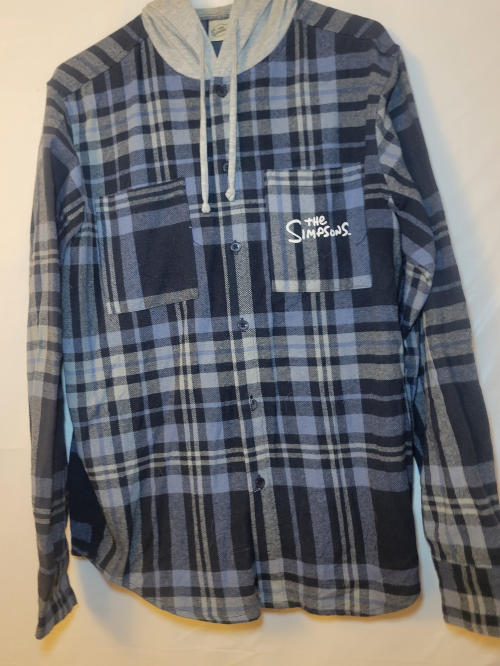 The Simpsons Men's Blue Plaid Hooded Flannel Shirt